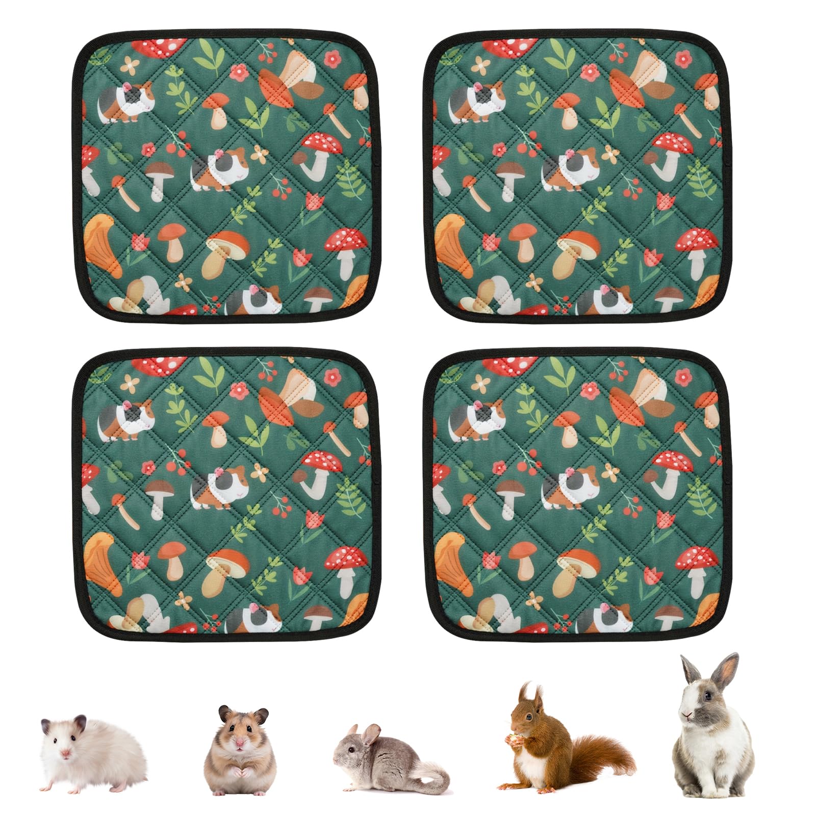 4 Pieces Guinea Pig Cage Liners 30x30cm/11.81x11.81inches Washable Mushroom Hamster Square Bedding Mat Supper Absorbent Reusable Small Animal Pee Pads for Chinchillas Rabbits Bunny