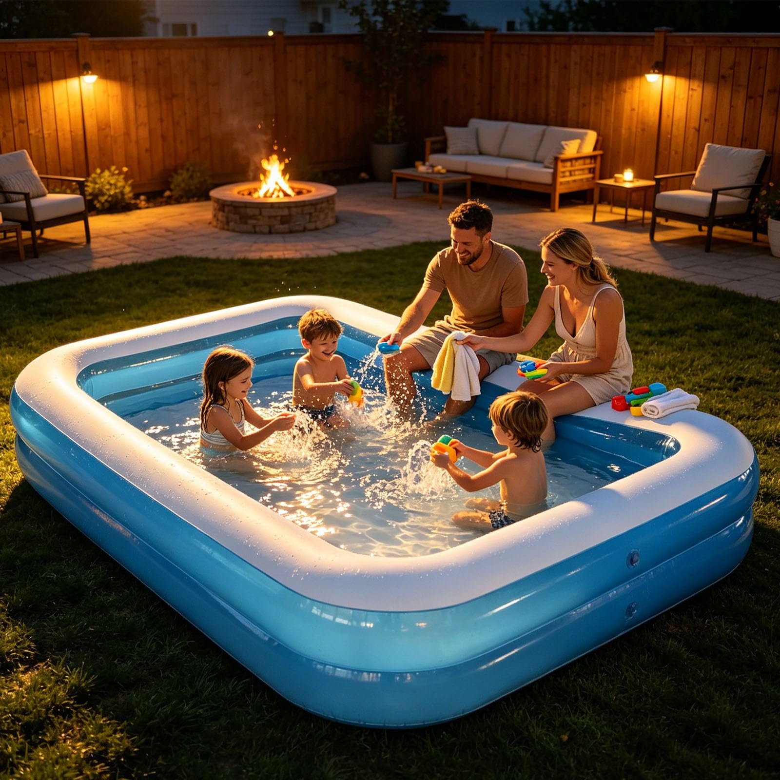 Piscine Rectangulaire Gonflable pour Famille, Piscine de Jardin Compacte et Résistante 200x150x50cm, Facile à Installer pour Baignades et Jeux d'Été