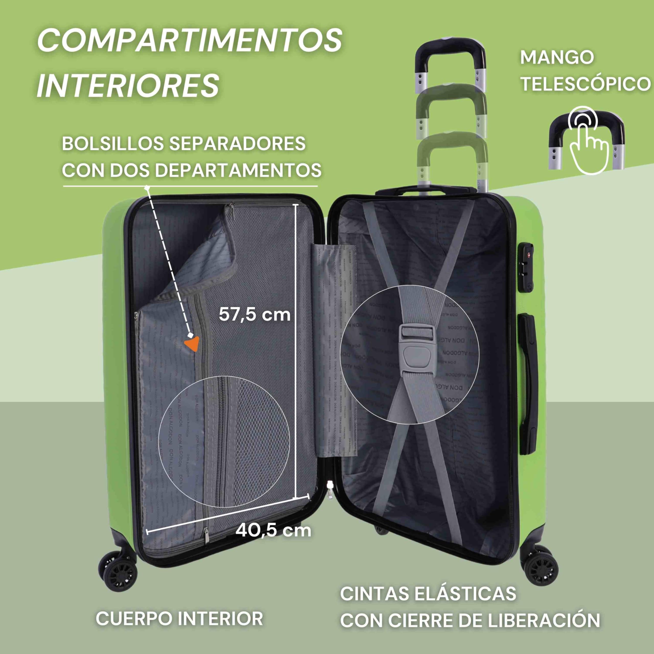 DON ALGODON Maleta Mediana 23 kg | Maleta de Viaje Rígida con 4 Ruedas Dobles 360º, Candado TSA y Asa Telescópica | Equipaje Resistente al Agua para Viajes en Avión - 3