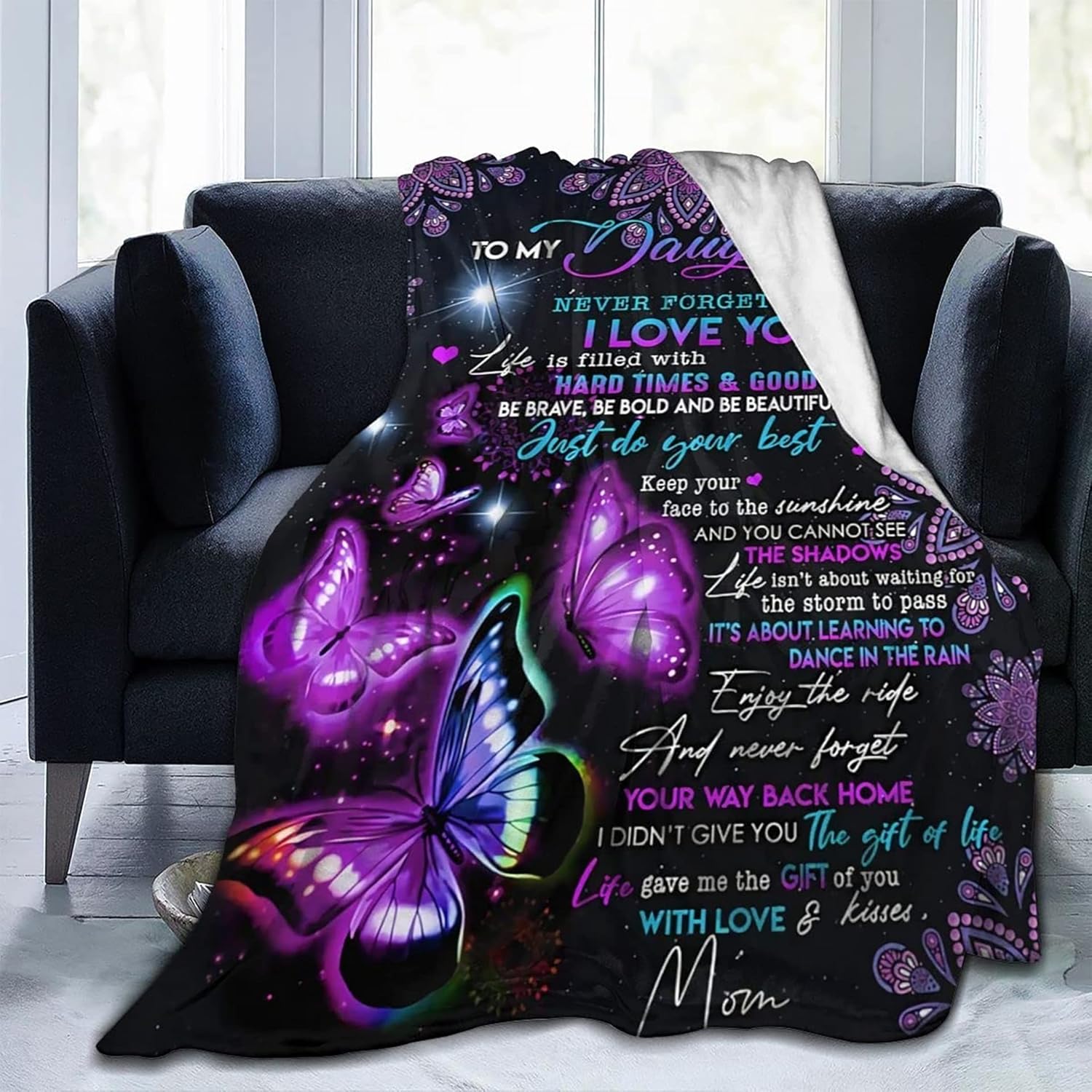 yuboo Daughter Blanket, Daughter Birthday Gifts from Mom - Extra Large Soft Throw Blanket 60x80 Inches Sublimation Butterflies Fleece Blanket for Couch and Sofa Bed
