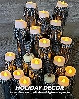 Vista 23 de Homemory - 24 velas de té negras, a pilas, duran más de 200 horas, sin llama, parpadeantes, falsas, eléctricas, LED, para Halloween, fiestas