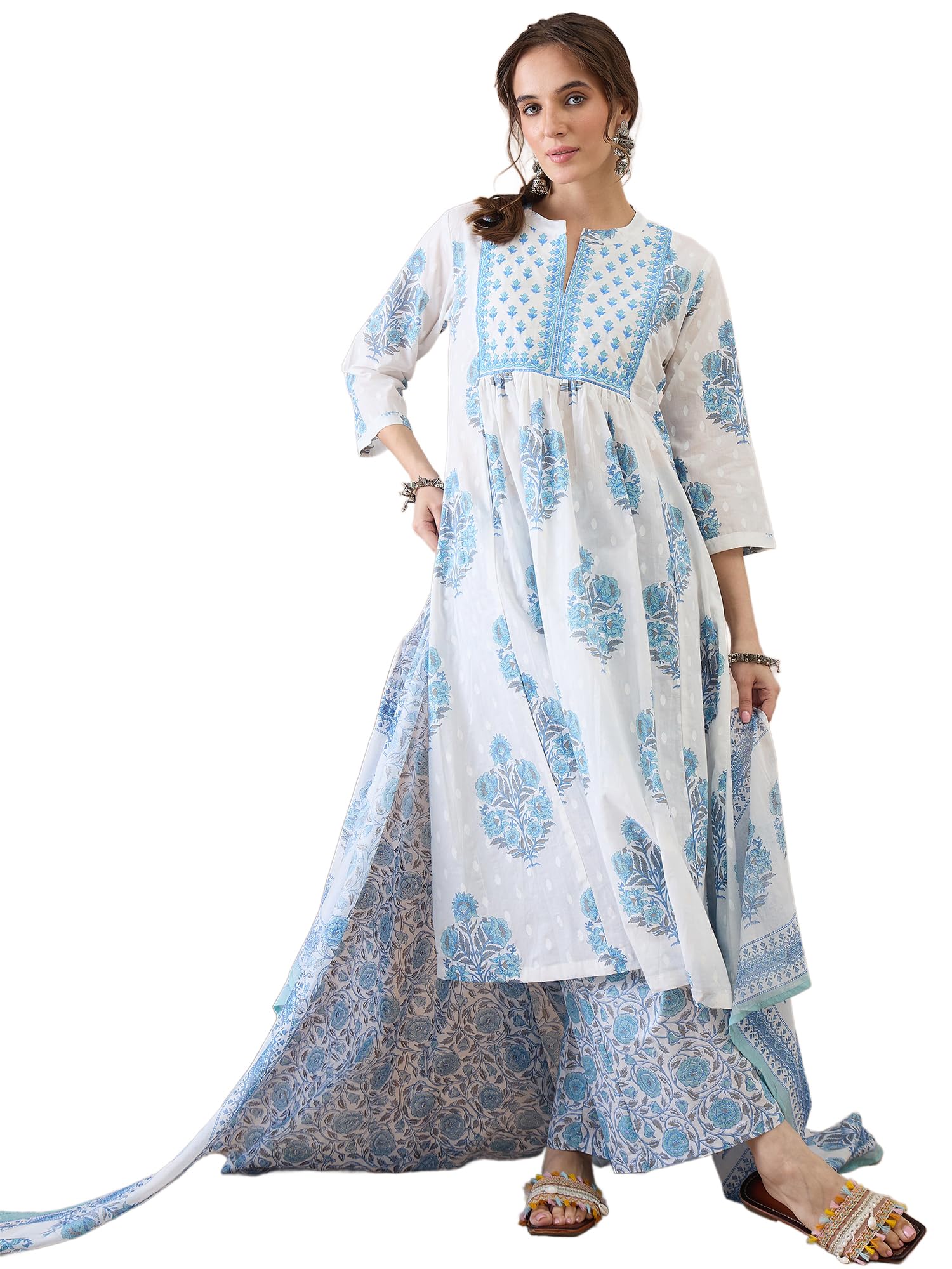 indo era Women Pure Cotton Kurta Set with Dupatta | Festive Suit Set-picture-24