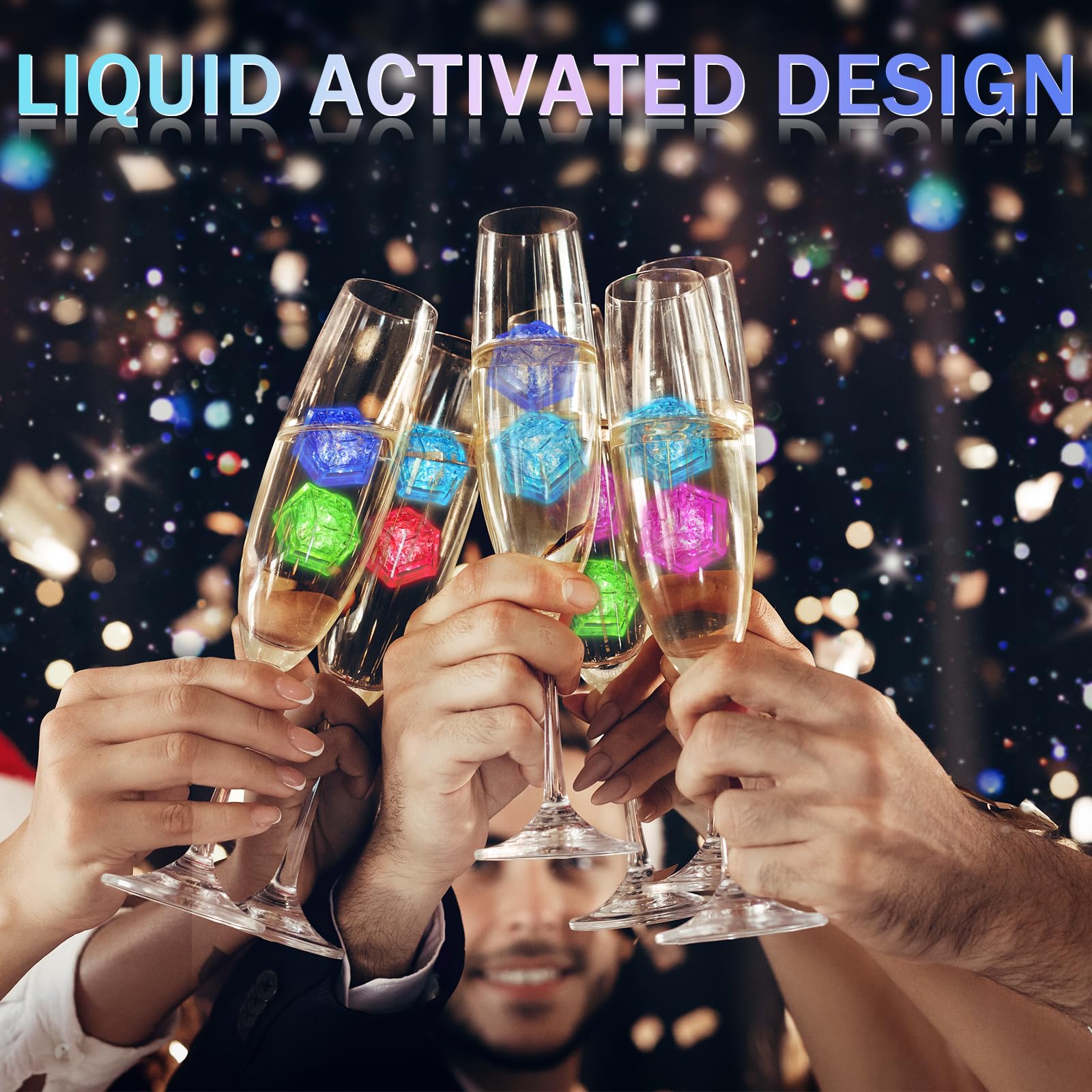 Paquete de 40 cubitos de hielo iluminados para bebidas, cubitos de hielo LED activados por líquido con 5 popotes, reutilizables, de grado alimenticio, multicolor para bares, clubes, bodas