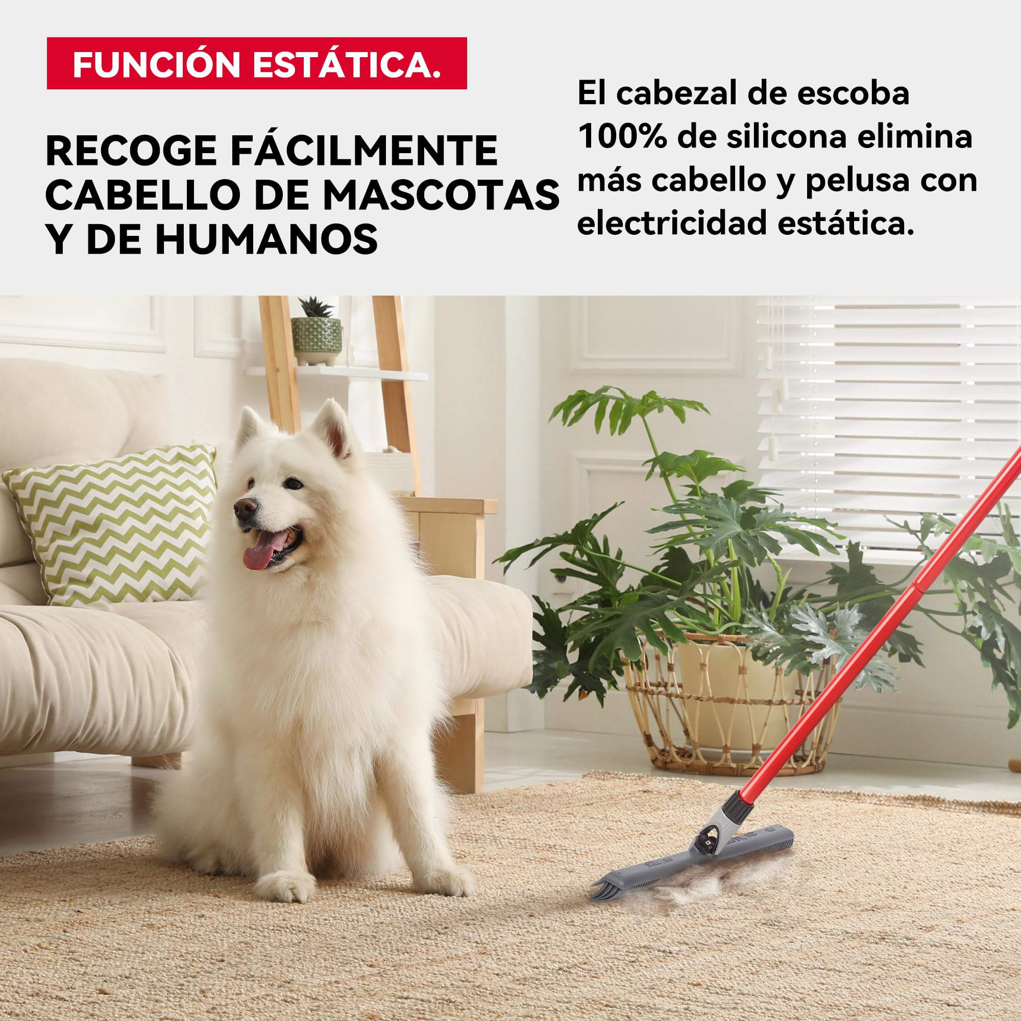 Tyroler Escoba de Goma para Suelo y Haragán 2 en 1 | 40 cm Cabezal de Silicona 100% | 140 cm Mango de Aluminio de 4 Piezas para Escoba de Silicona | Escobas Silicone Suelo