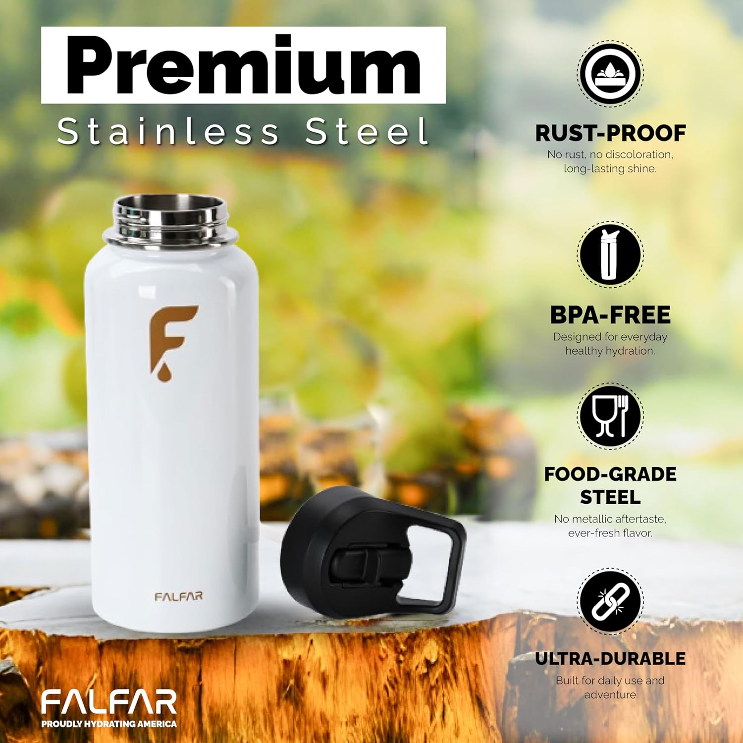 White – Pure Edition FALFAR HydraBottle 32oz White Insulated Water Bottle – Stainless Steel Double Wall Flask, Reusable & Leakproof, Keeps Drinks Hot and Cold, Ideal for Home, Gym & Work - Image 5