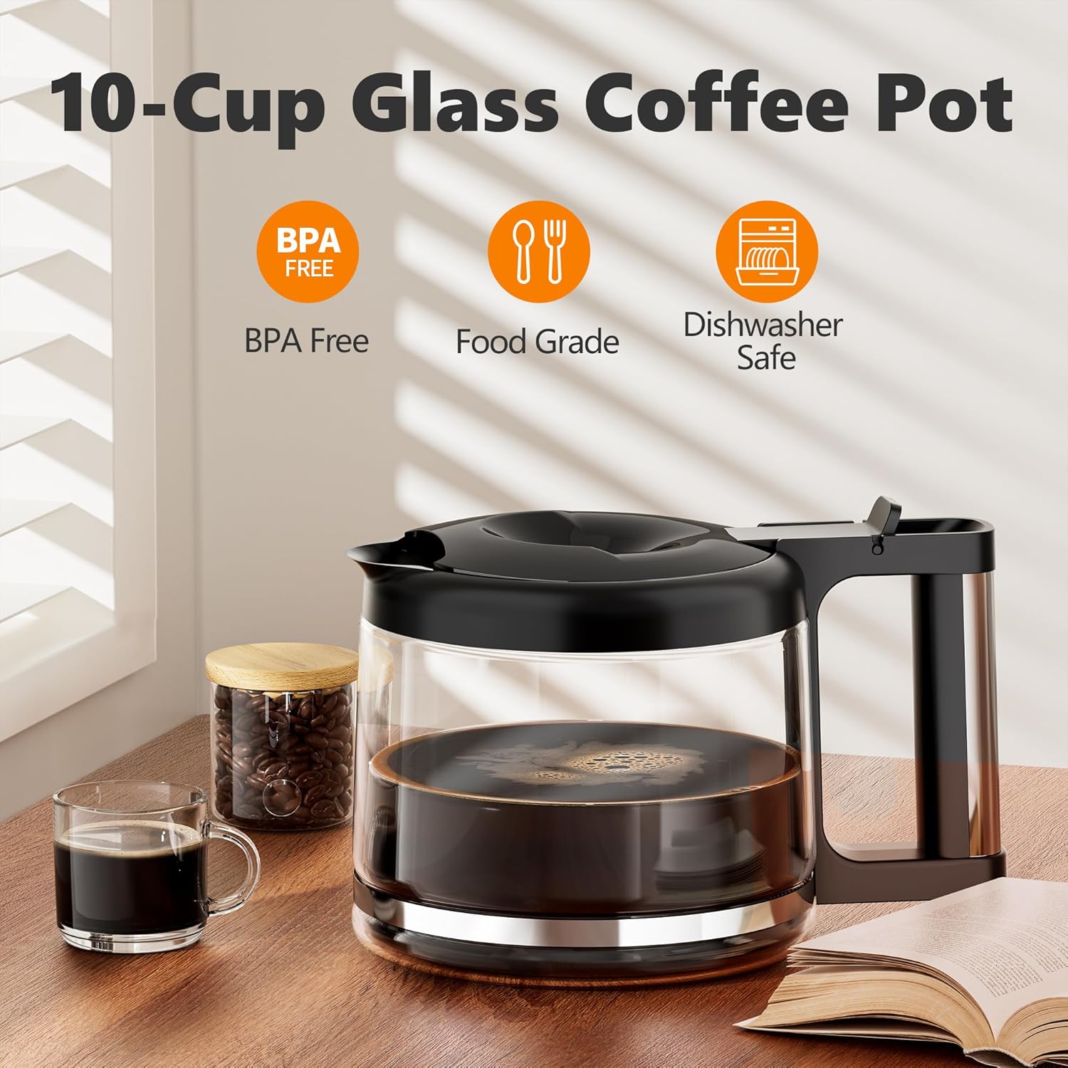Coffee Pot Replacement for De'Longhi, 10 Cup Coffee Carafe Compatible with Delonghi Espresso Machine COM532M 3066 3067 3093 3094 3111 3112 KF140 KF863 & BCO Series (7313283649 / AS00000675)