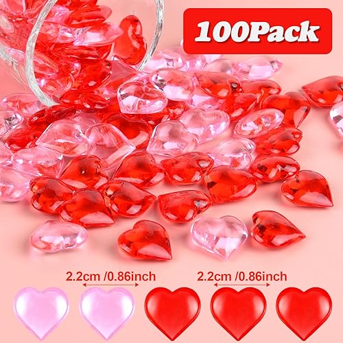 Miniatura 3 de 100 piezas de adornos acrílicos rojos y rosados de corazón para el día de San Valentín, gemas en forma de corazón rojo y rosa para el día de San