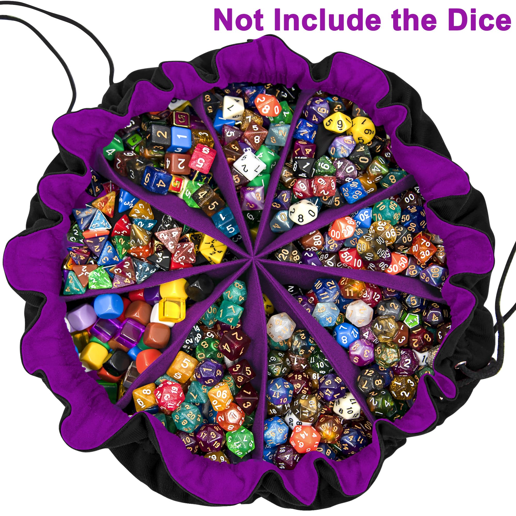 SIQUK Large Dice Bag with Pockets Drawstring Dice Bag DND Dice Storage Bag Big Capacity Dice Pouch for RPG MTG Table Games, Hold over 300 Dice (Black & Dark Violet)