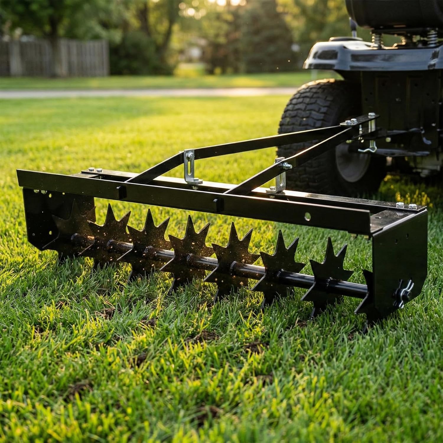 32" Tow Behind Lawn Aerator - Heavy Duty Spike Lawn Aerator for Riding Mower, Pull Behind Aerator Soil Care Tool with Weight Tray for Garden & Farm
