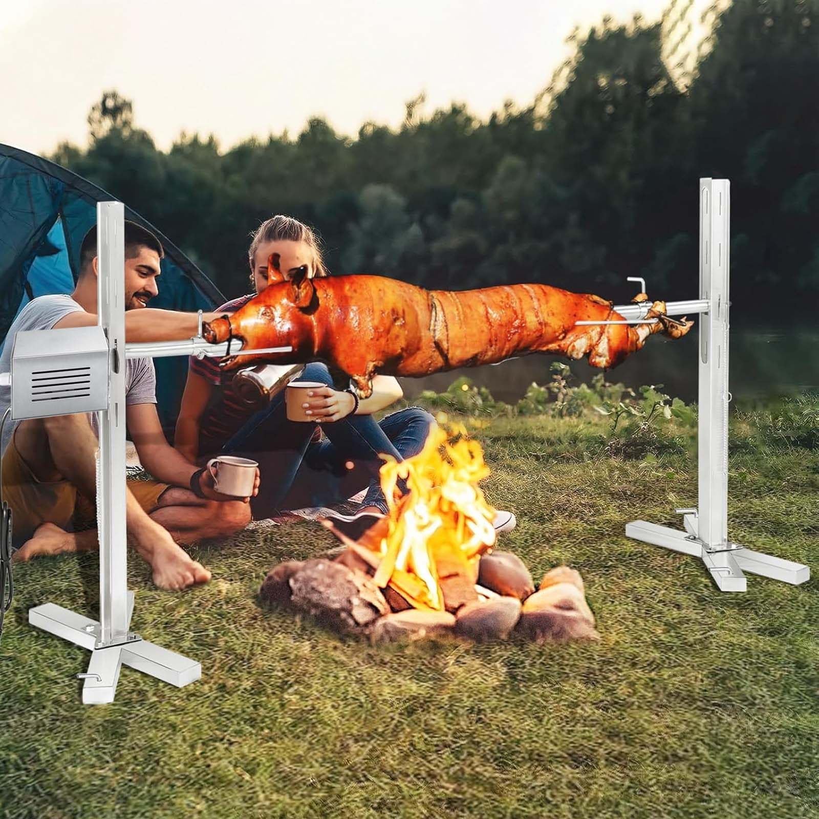 vnmudzeo Stainless Steel BBQ Rotisserie Motor,T-Type Drive Rod,Pig Goat Chicken Rotisserie Roaster Motor,for Outdoor Barbecue Grilling Camping,140-160kg