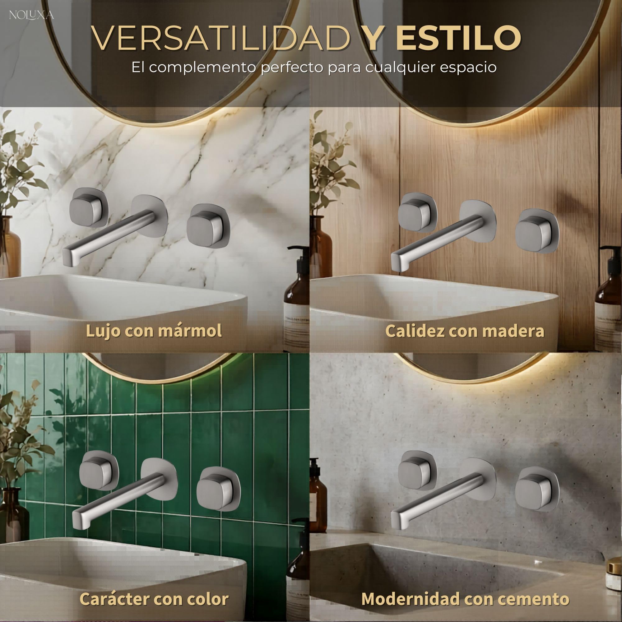 IMEX - Grifo Lavabo Empotrado Níquel Cepillado | Grifo de Lavabo Bimando Pared Mezclador Agua Fría y Caliente | Grifería en Latón con Cartucho Cerámico Ø35mm | Serie Toscana