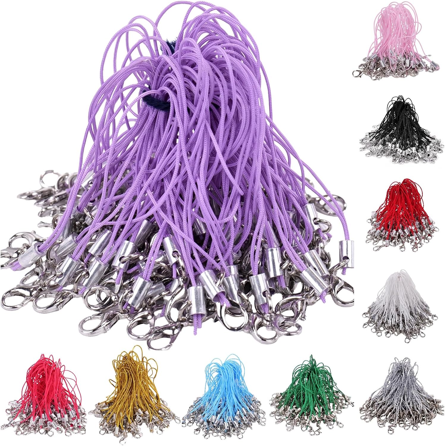 MINI-FACTORY 100PCS DIY Charm Straps with Lobster Clasp Colorful Lanyard Cords for Phone Charms, USB Drives, Keychains, Jewelry Making, Crafts, Purse & Name Tag Accessories