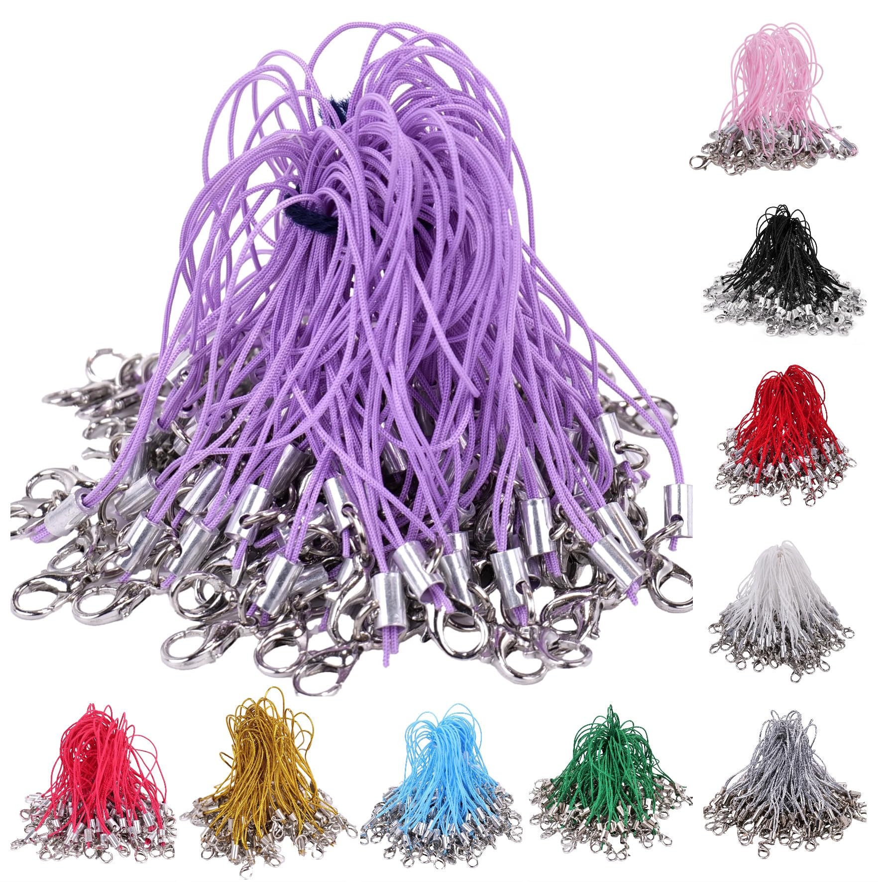 MINI-FACTORY 100PCS DIY Charm Straps with Lobster Clasp Colorful Lanyard Cords for Phone Charms, USB Drives, Keychains, Jewelry Making, Crafts, Purse &amp; Name Tag Accessories