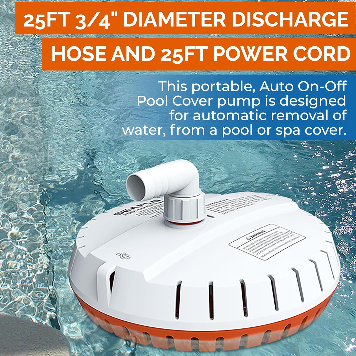 SEAFLO Automatic Pool Cover Pump for Water Removal - 115V, 1000 GPH, 25ft Power Cord