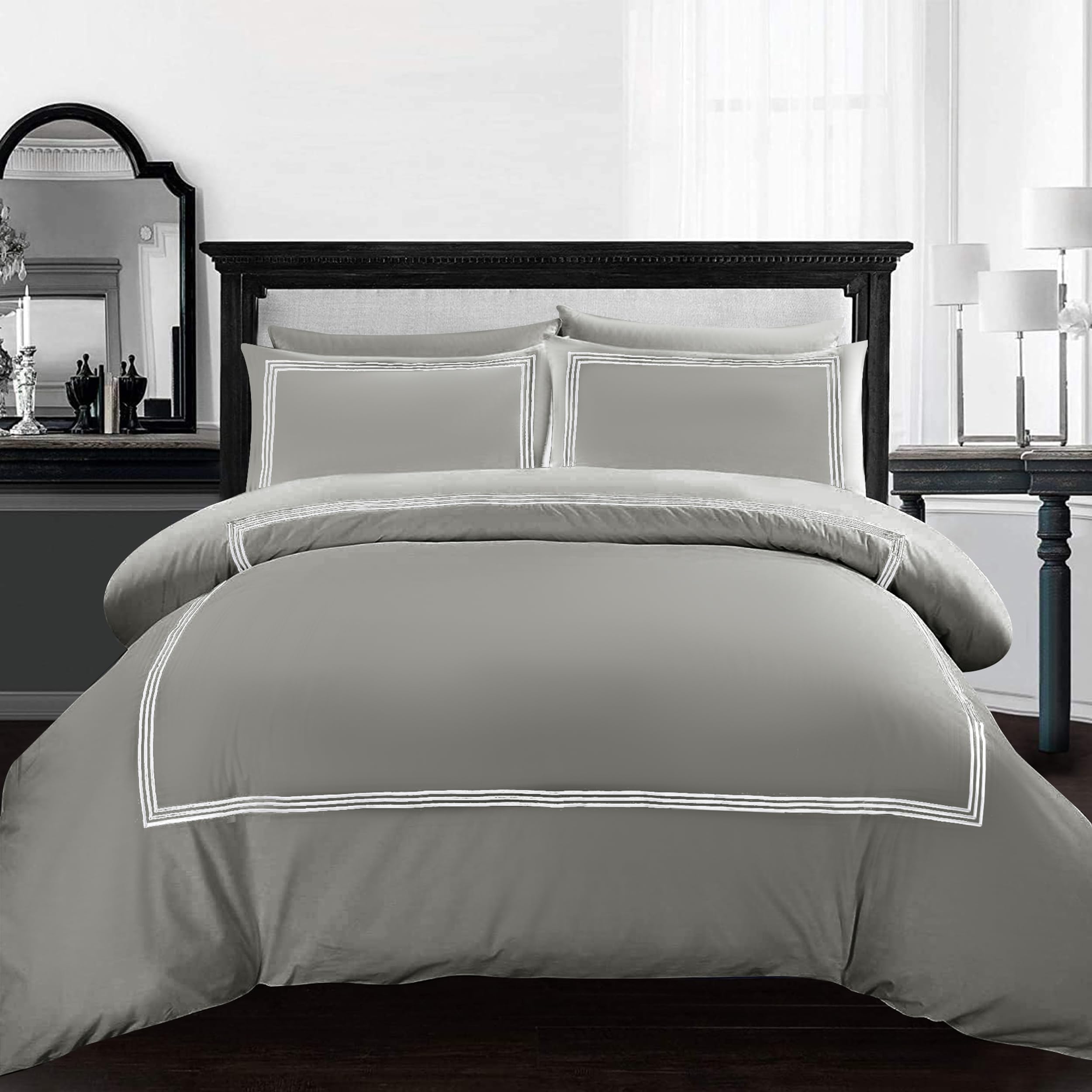 AR Ware Set Copripiumino Matrimoniale In Microfibra 3 Pezzi – Qualità Hotel, Bianco/blu Navy