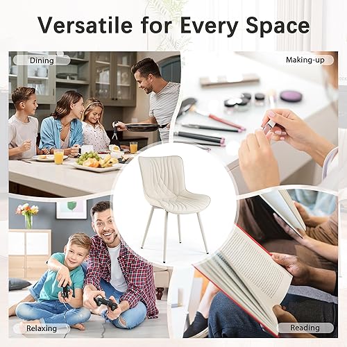 Miniatura 9 de YOUTASTE Juego de 2 sillas de comedor color crema, sillas de cocina modernas y cómodas de mediados de siglo, piel sintética tapizada, patas de metal