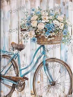 Rovifei 5D Vintage Flower Bike Diamond Art, Chic Crystal Full Round Gemstone Diamond Painting Kit, for Adults & Beginners, for Home Decor Bathroom Decor As Gifts 8X12 Inches