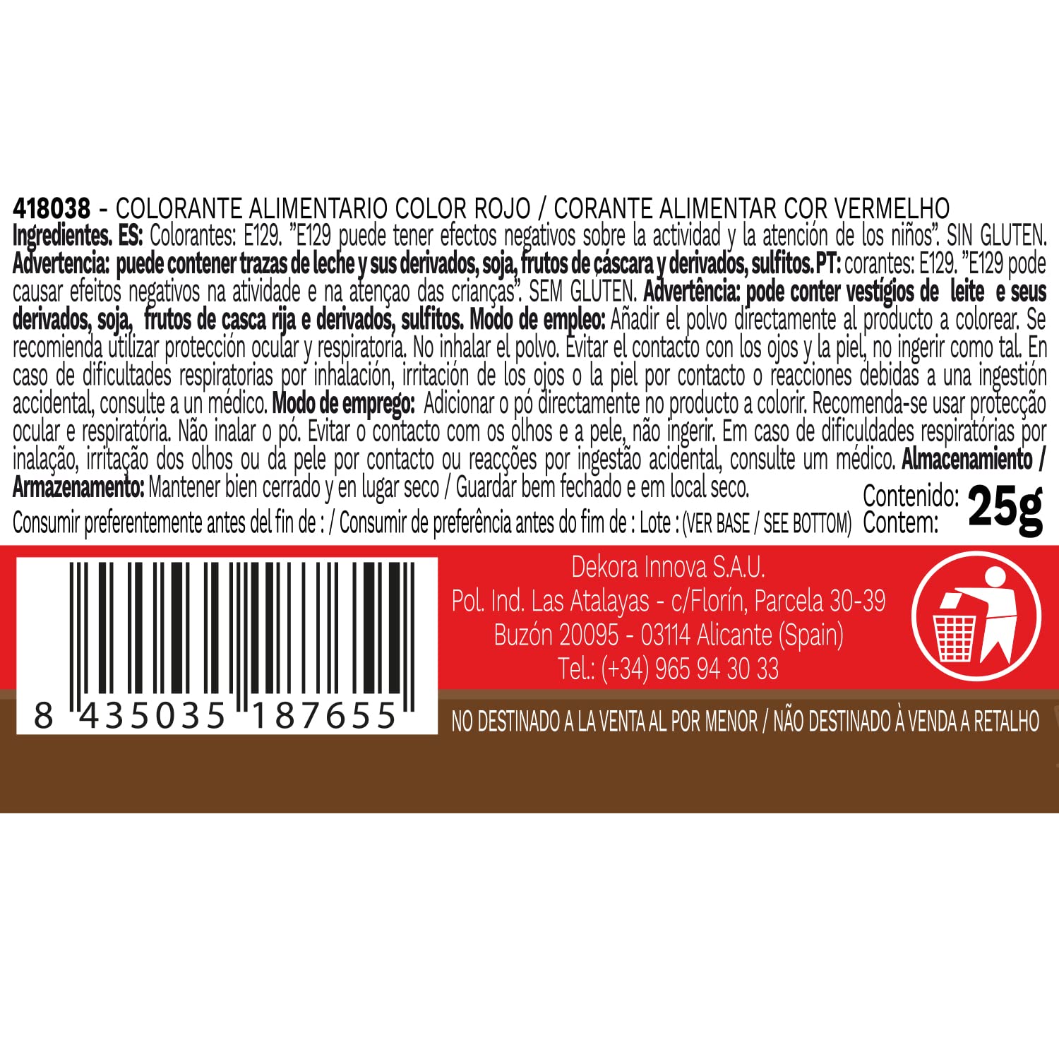 Colorante Alimentario Liposoluble en Polvo Rojo 25 Gramos