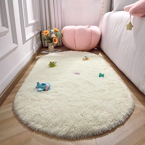 Miniatura 241 de LOCHAS Alfombra esponjosa para dormitorio, 2.6 x 5.3 pies, alfombra lanuda para dormitorio, mesita de noche, alfombra ovalada suave para sala