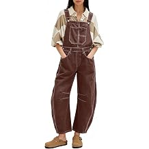 CHARTOU Women Casual Denim Bib Overalls Baggy Barrel Jeans Y2k Wide Leg Denim Jumpsuit Mid Rise Boyfriend Harem Pants