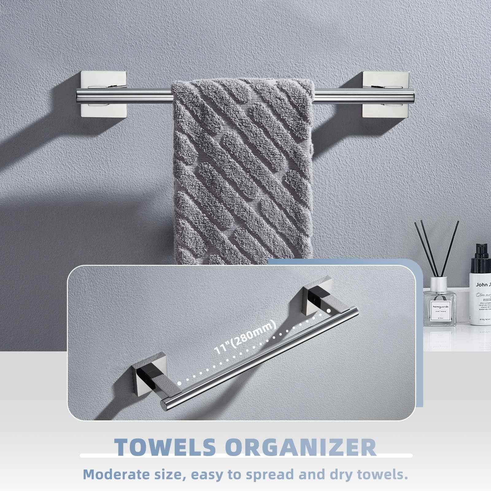 Suyar Hand Towel Bar 14, SUS304 Stainless Steel Shower Towel Holder - Image 4