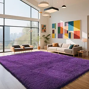 Purple Fluffy Rug Shaggy Area Rug, 9x12 Area Rugs for Girls Bedroom, Big Soft Shaggy Bedside Non-Slip Plush Dorm Nursery Kids Carpet Home Decor Aesthetic