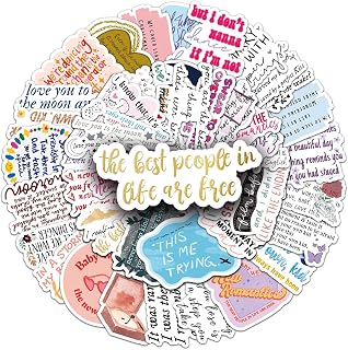 50Pcs Lyric Album Inspired Waterproof Stickers - Vintage Country Music Decals with Lyrics & Guitars - Durable Vinyl Set for Laptops, Journals, Tumblers