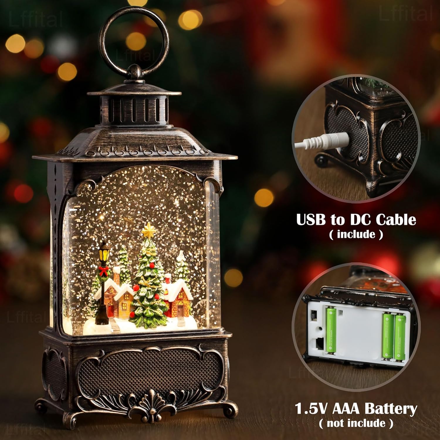 Christmas Snow Globes Lantern, Lighted Christmas Decorations Indoor for Home with Music Timer Glitter, Forest House Scene Musical Snowglobe Festival Gifts, USB & Battery Operated