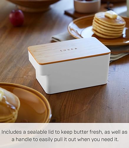 Miniatura 3 de Yamazaki Home Tosca - Caja de mantequilla para almacenamiento de alimentos para refrigerador o encimera con asa y tapa sellada, plástico + madera -