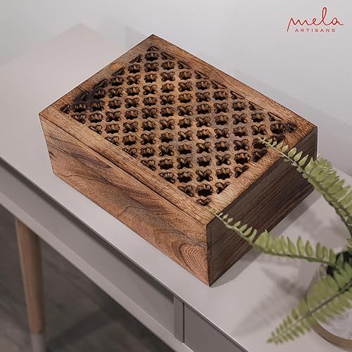 Miniatura 5 de Mela Artisans Caja de recuerdos mediana con tapa de enrejado con bisagras  Paloma envejecida  Caja decorativa de madera  Caja de recuerdos  Caja de