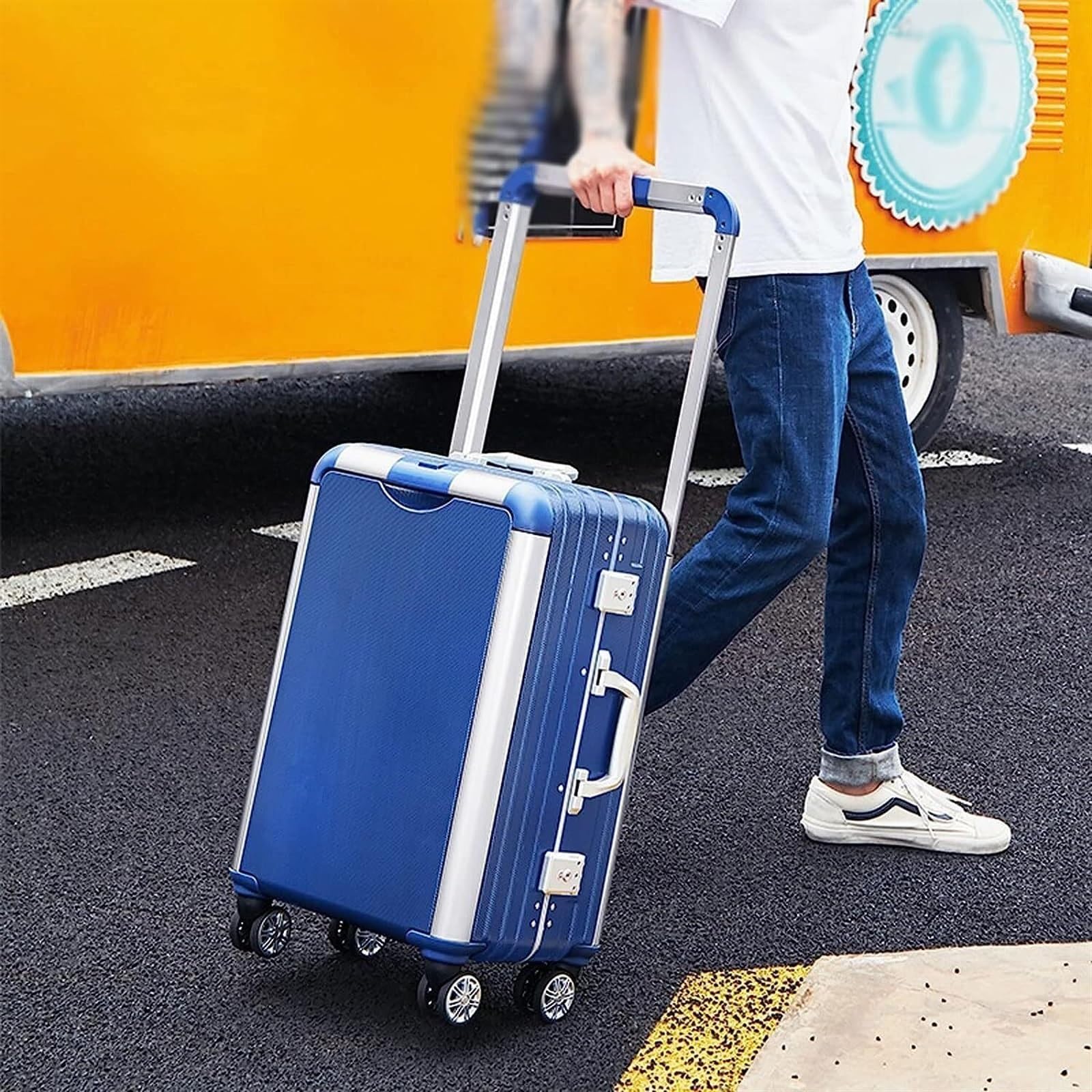 Valigia Valigie con Ruote Scocca Rigida Telaio in Alluminio Amanti Bagagli Grande capacità di Stoccaggio Bagaglio a Mano(Blue)