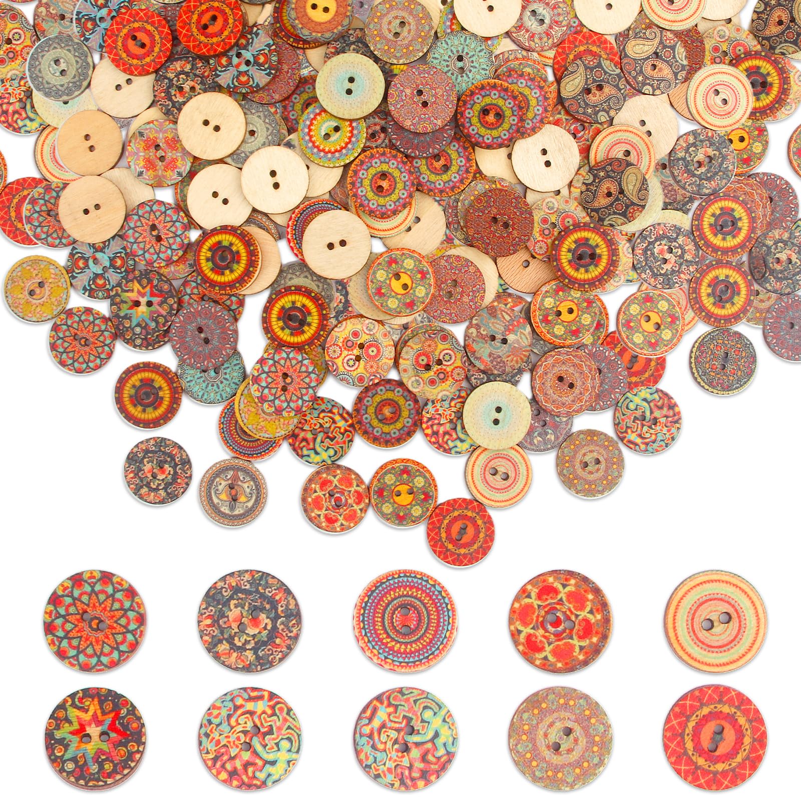 150PCS Vintage Flower Wood Buttons, Mixed Pattern Wooden Button Woodens Button for Crafts and Mixed Pattern Vintage Wooden Buttons