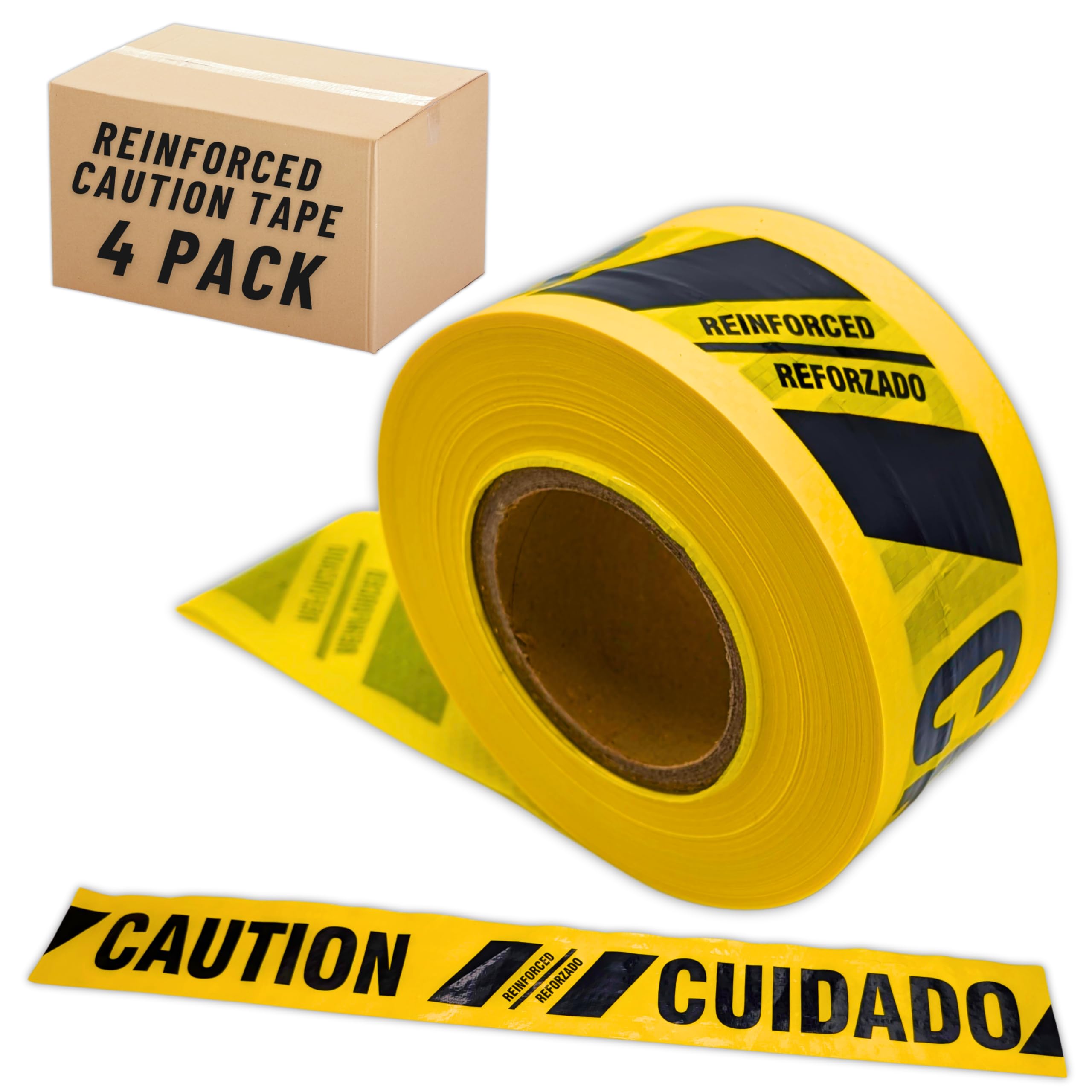 ACE Supply Reinforced Barricade Tape - Yellow Caution Tape 4 Pack - 3" x300'x5mil - Barricade Tapes for Construction, Utility, Crowd Control, and