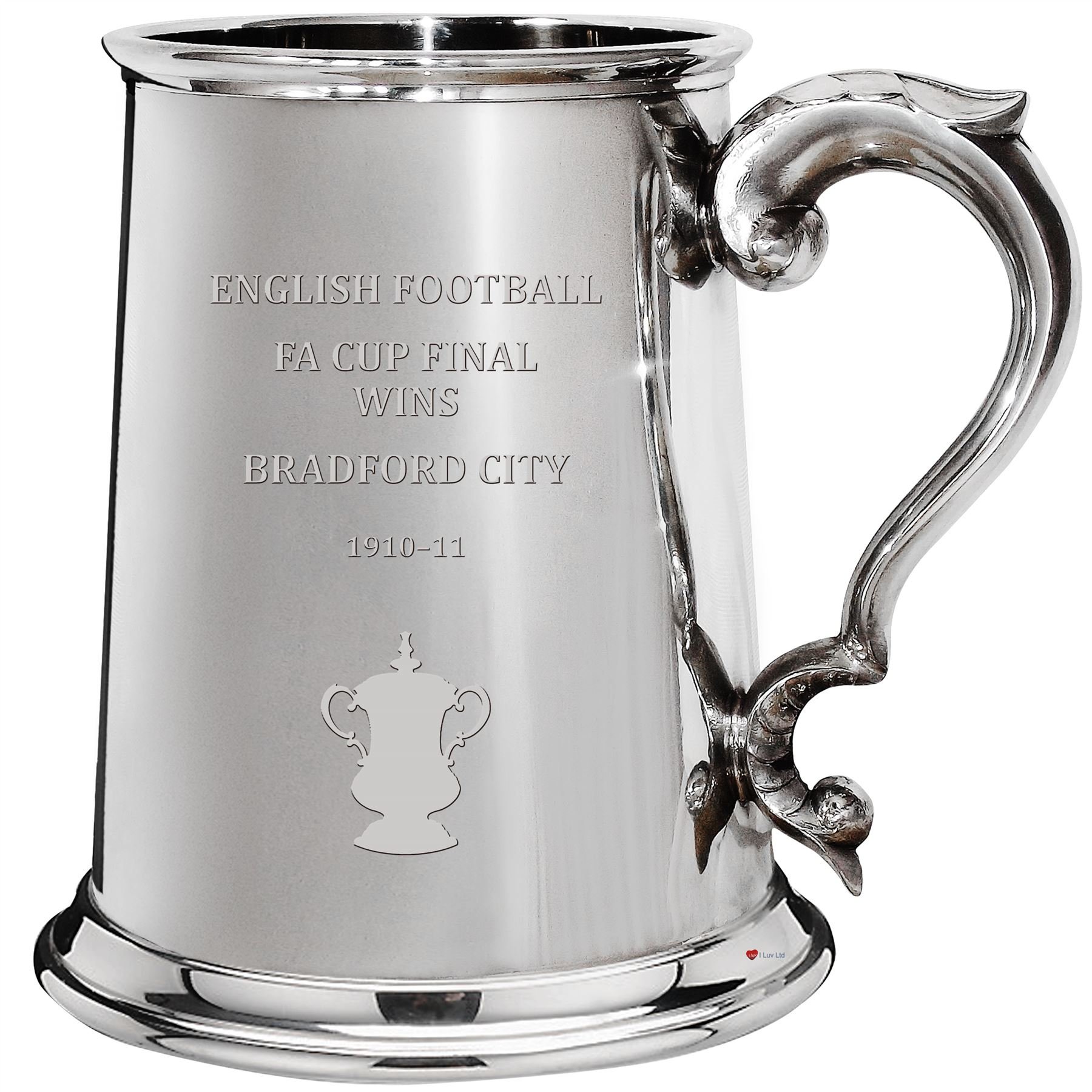 I LUV LTD 1 Pint Tankard for Bradford City FA Cup Total Wins Collectors Pewter Beer Mug