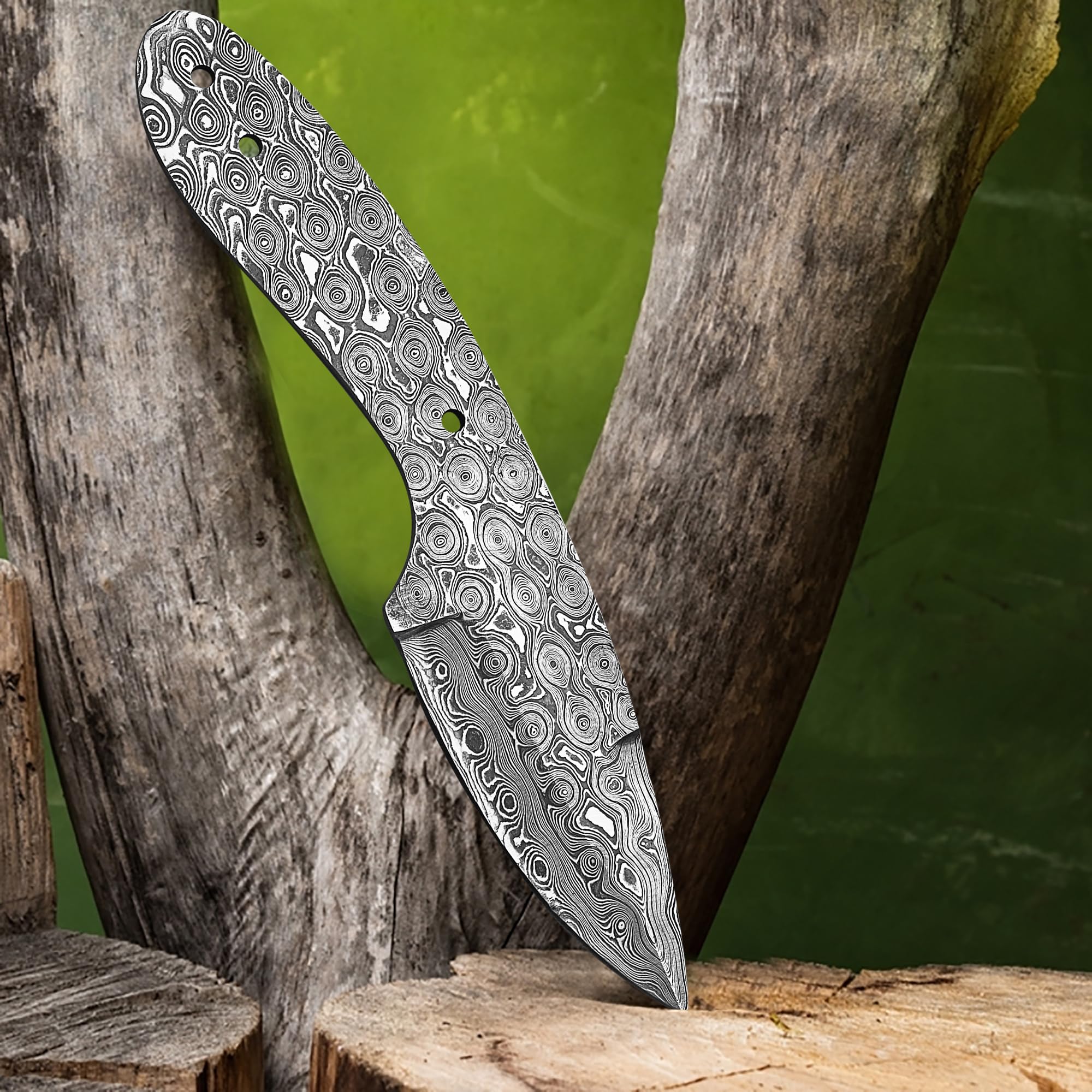 AMJ Crafts Damascus Steel RainDrop Hunting knife Blank, Tactical, Survival, Camping, Outdoor, DIY, Knife Making kit, Skinner knife Blank Blade