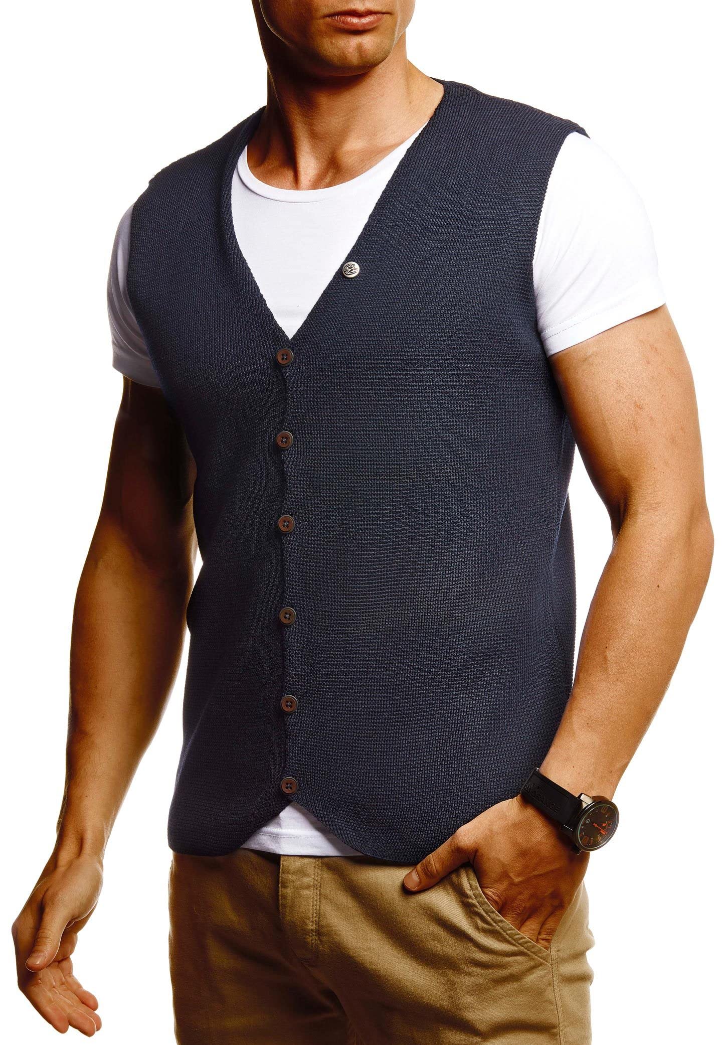 Leif Nelson Herren Weste für Freizeit Business Party Hochzeit unter Sakko aus Feinstrick Anzugsweste Männer Herrenwesten Strickweste T-Shirt Kurzarmshirt LN1855