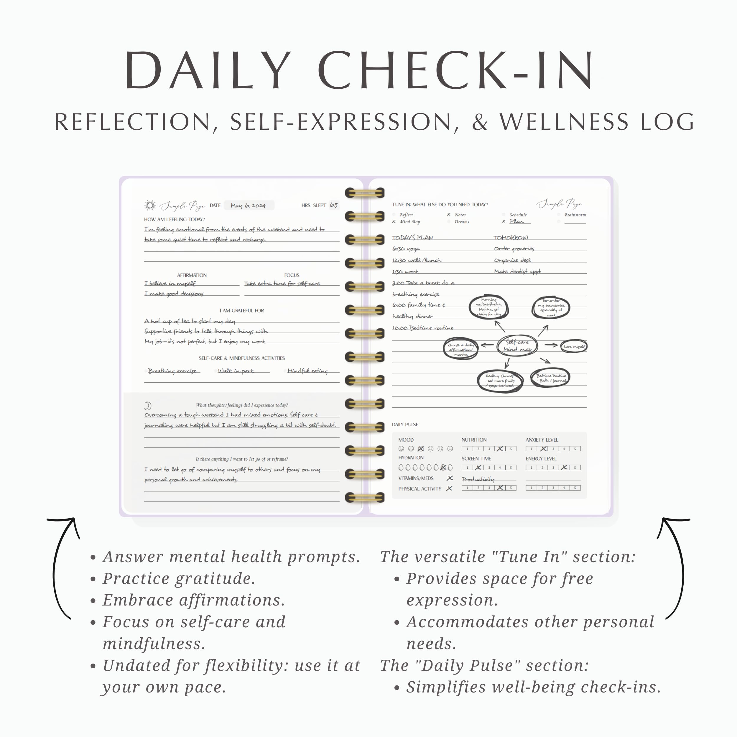 LIFTINSPIRE CO. Finding Balance A 100-Tage-Tagebuch für psychische Gesundheit, tägliches Tagebuch mit Aufforderungen zur Achtsamkeit, Selbstpflege und Heilung – Linderung von Angst und Depressionen