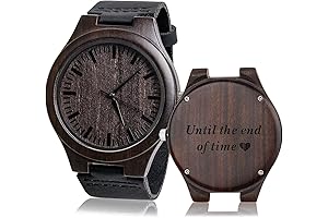 Vintage Engraved Personalized Wood Watches for Men with Cowhide Leather Strap
