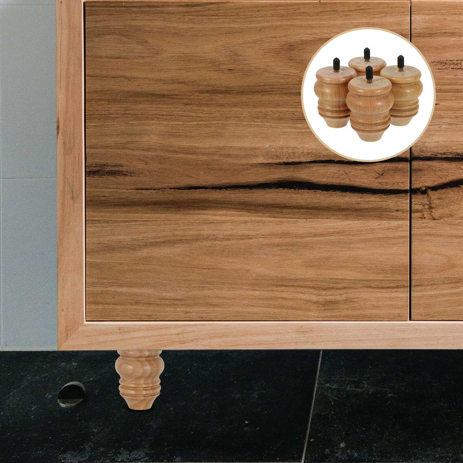 Patas de Muebles de Madera de Caucho 8 CM Juego de 4 Piezas Diseño Forma de Calabaza Soporte Resistente para Sofá Silla Armario Cama y Mesa Repuesto para Estructura de