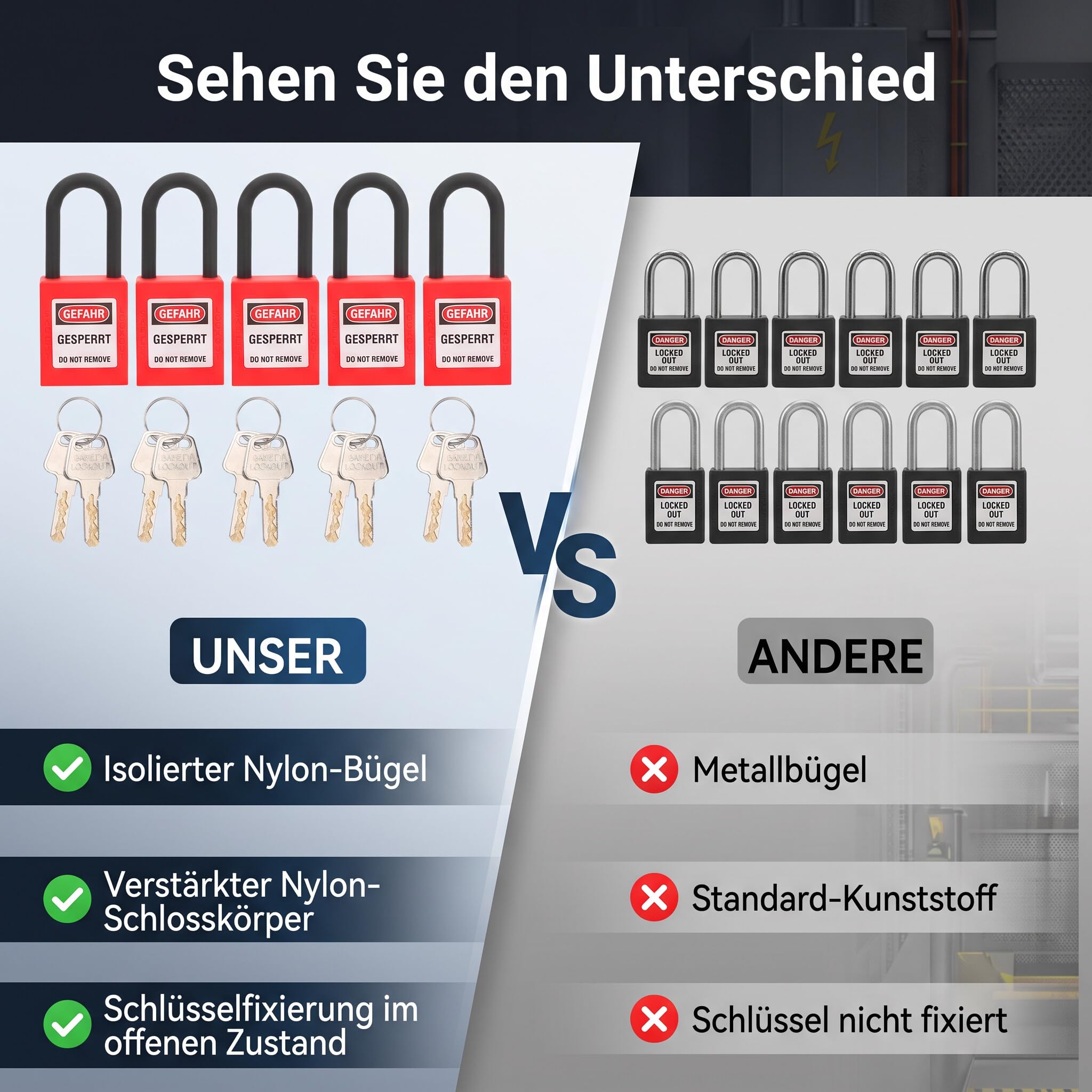 Cadenas de Sécurité, Verrou de Consignation Cadenas à Consigne Lockout Tagout Lock 38mm Nylon Industrial Engineering pour Factory Anti-poussière pour L'isolation et la sécurité (Rouge)