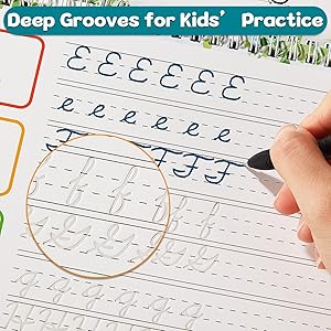 gisgfim 4 Pack Grooved Cursive Handwriting Workbook Kit Magic Reusable Grooved Handwriting Practice with Disappearing Ink Pens Cursive Kickoff Student Workbook for Kids Words Letters Sentences Reading