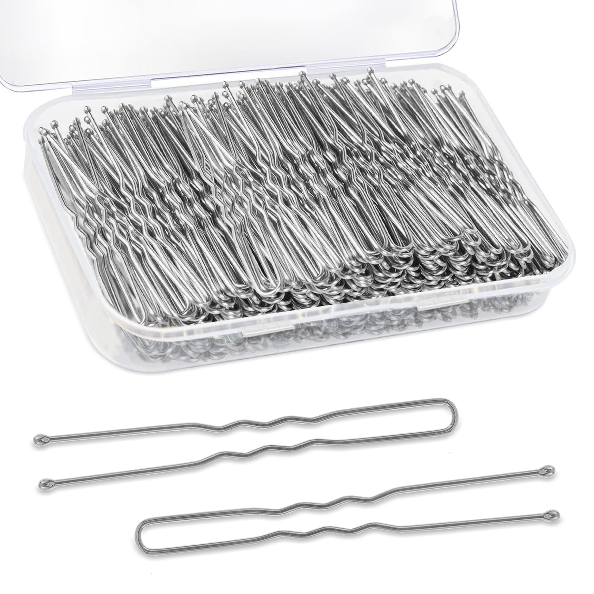 U Shaped Hair Pins, 240Pcs Silver U Pins Hair Pins for Buns Updos Hair Grip Bulk for Hairstyle with Storage Box, 2.4inch