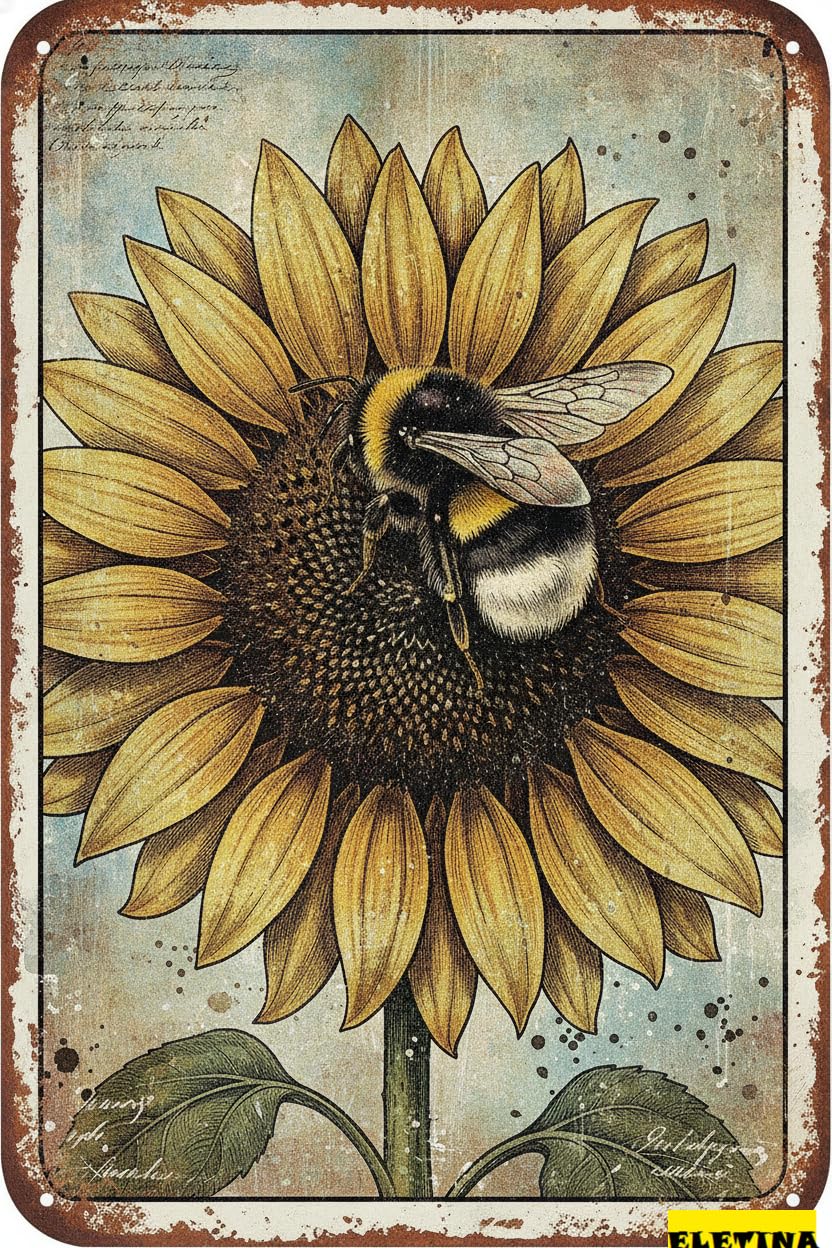 Bee Sunflower Garden Tin Sign Outdoor Patio Backyard Farmhouse Porch Yard Wall Art Gift Women 8x12in
