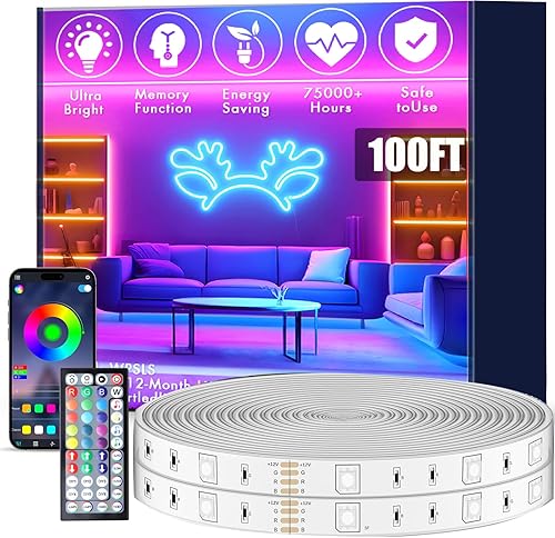 Tira de luces LED para exteriores de 100 pies, luces LED RGB IP68 con control remoto y aplicación, tira de luces al aire libre para piscina, balcón,