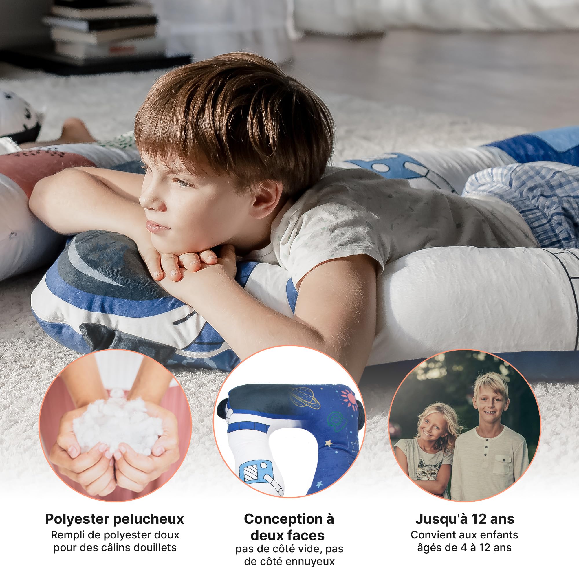 MKS Coussin Enfant 60x120cm, Oreiller Ergonomique et Orthopédique en U, Modèle Apaisant Anti-Stress, Support de Maternelle et Lecture, Douillet et Personnalisé