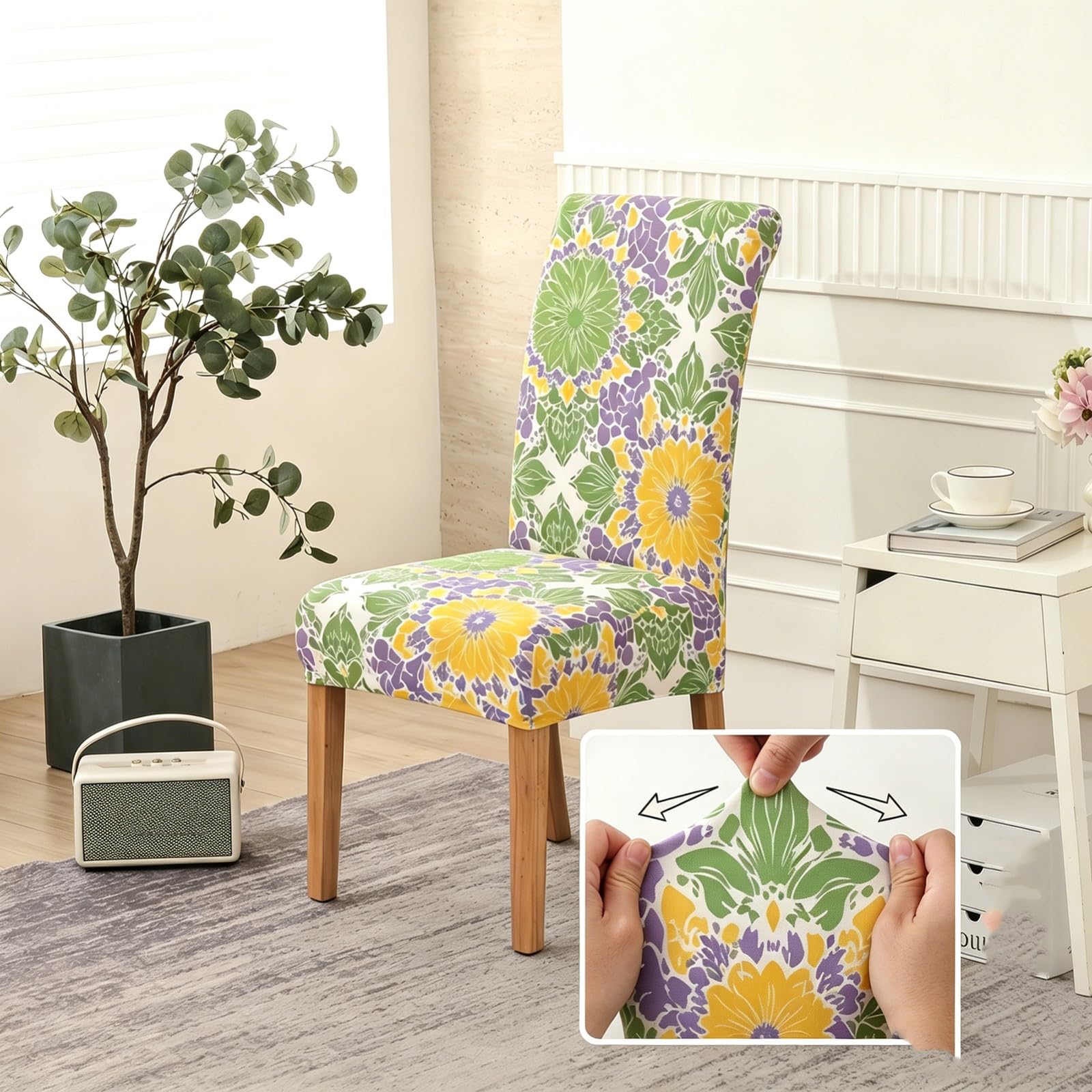 Stuhlhussen für Esszimmerstühle,Stuhlhussen für Esszimmer und Küche 2/4/6er-Set,Dehnbarer Polyesterstoff mit Druckmuster,Maschinenwaschbar(D,4Pcs)