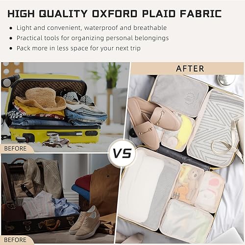 Vista 5 de Reginary Juego de 6 cubos de equipaje de viaje, paquete de 6 organizadores de equipaje, maleta ligera con bolsa de zapatos para ropa y artículos