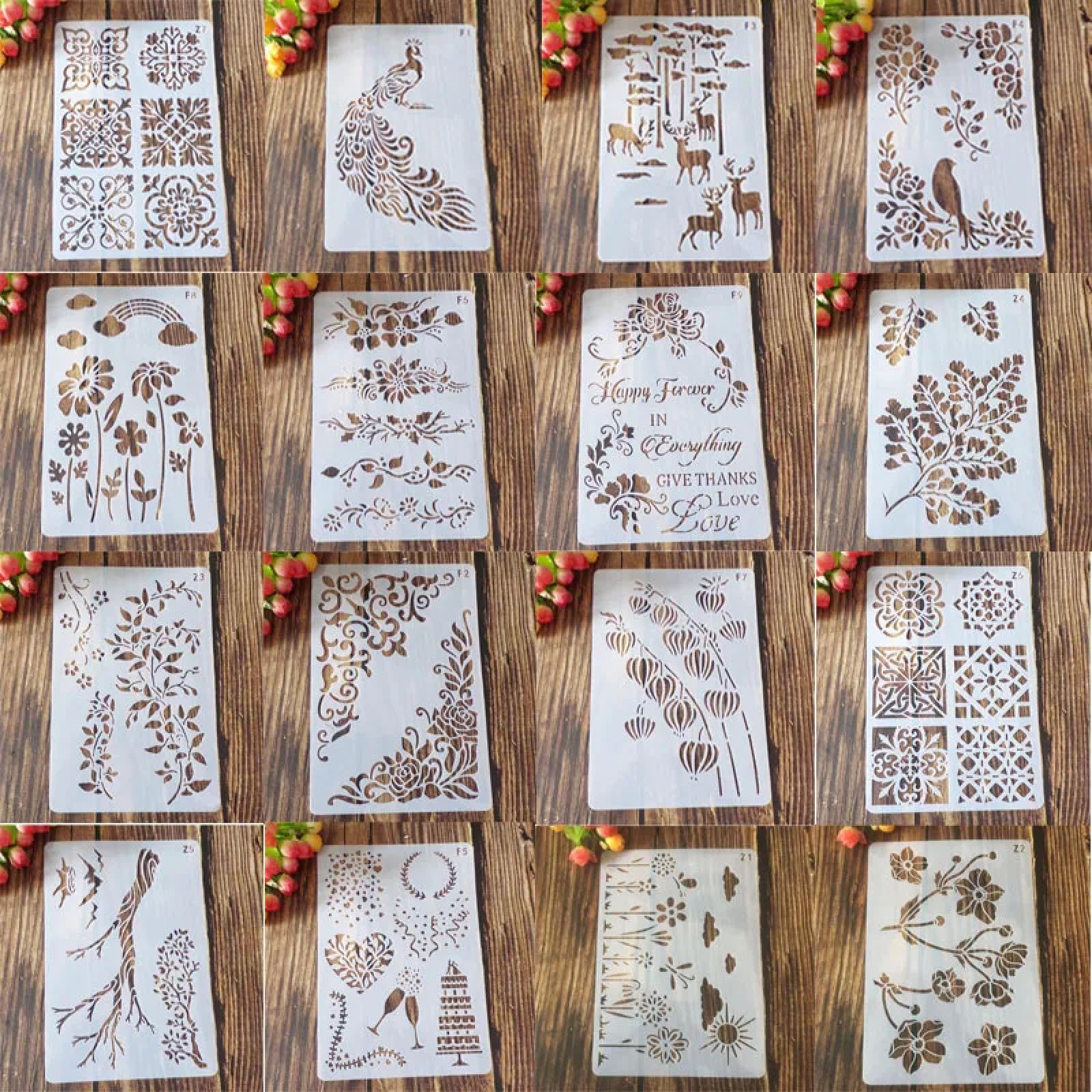 16 stencil geometrici floreali da 26 cm, per progetti artigianali, stencil per pittura su legno, legno, parete, tessuto, roccia, lavagna