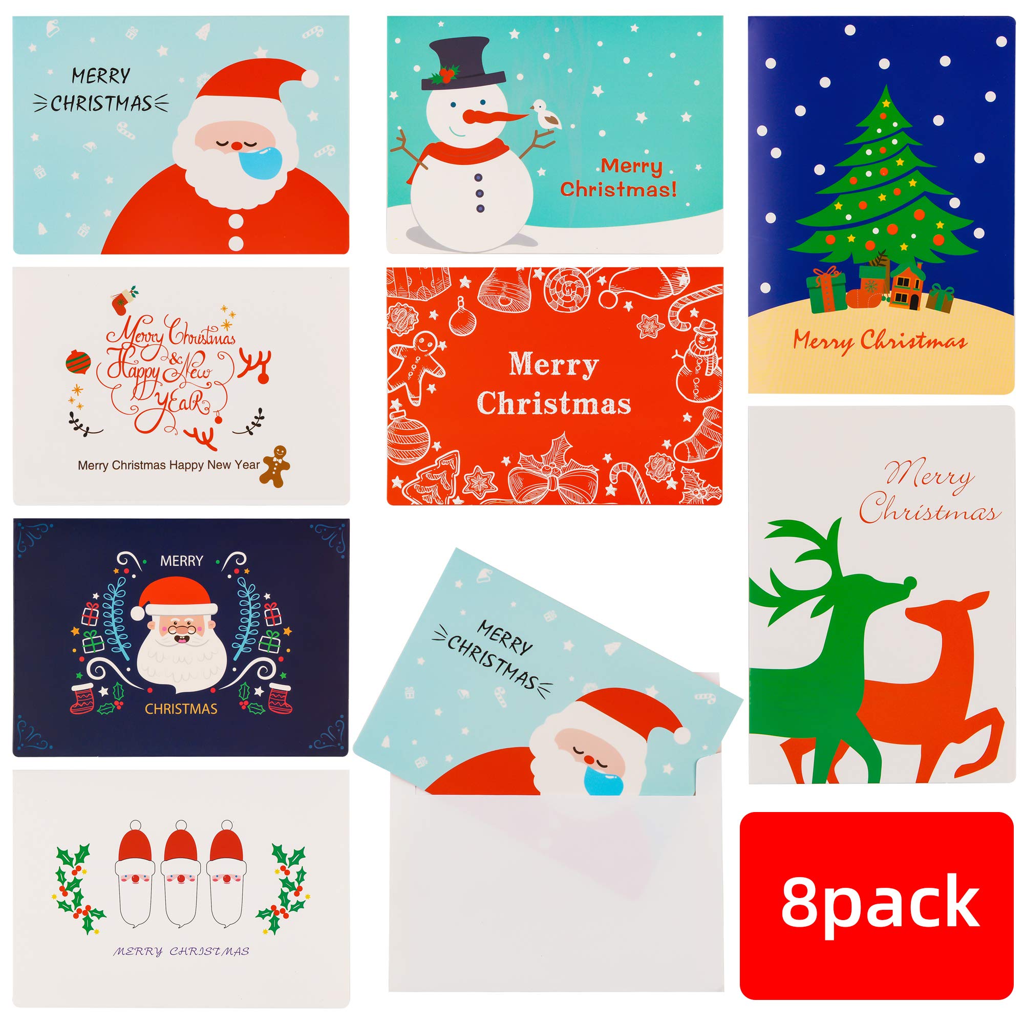 8 Pack Christmas Greeting Cards with Envelopes, 4 x 6 inches