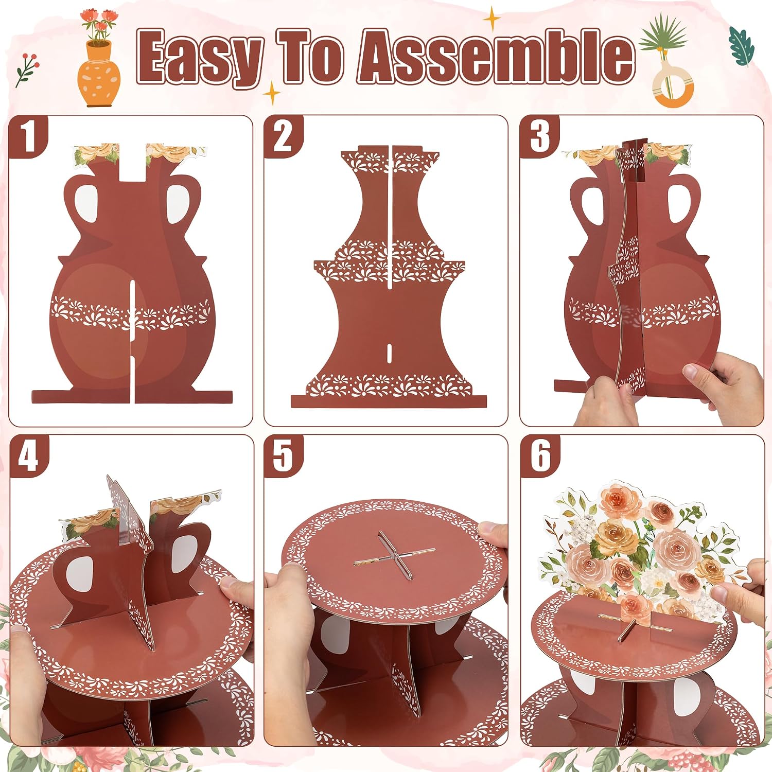 ANGOLIO De Barro Mexicanos Cupcake Stand Party Supplies - 3 Tier Mexican Flower Birthday Cupcake Tower Taco Dessert Holder Display Party Decorations for Wedding Baby Shower Birthday Fiesta (Brown)